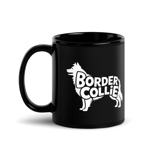 Schwarze Keramiktasse mit weißem Border Collie-Motiv & Schriftzug Border Collie