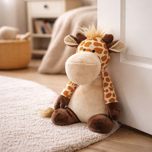 Dekorativer Türstopper als Stofftier in Form einer Giraffe für Wohn- oder Kinderzimmer.
