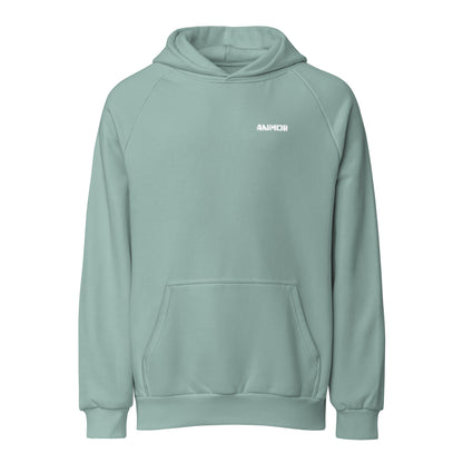 Animor Merch Hoodie mit kleinem weißen Animor Logo auf der linken Brust.