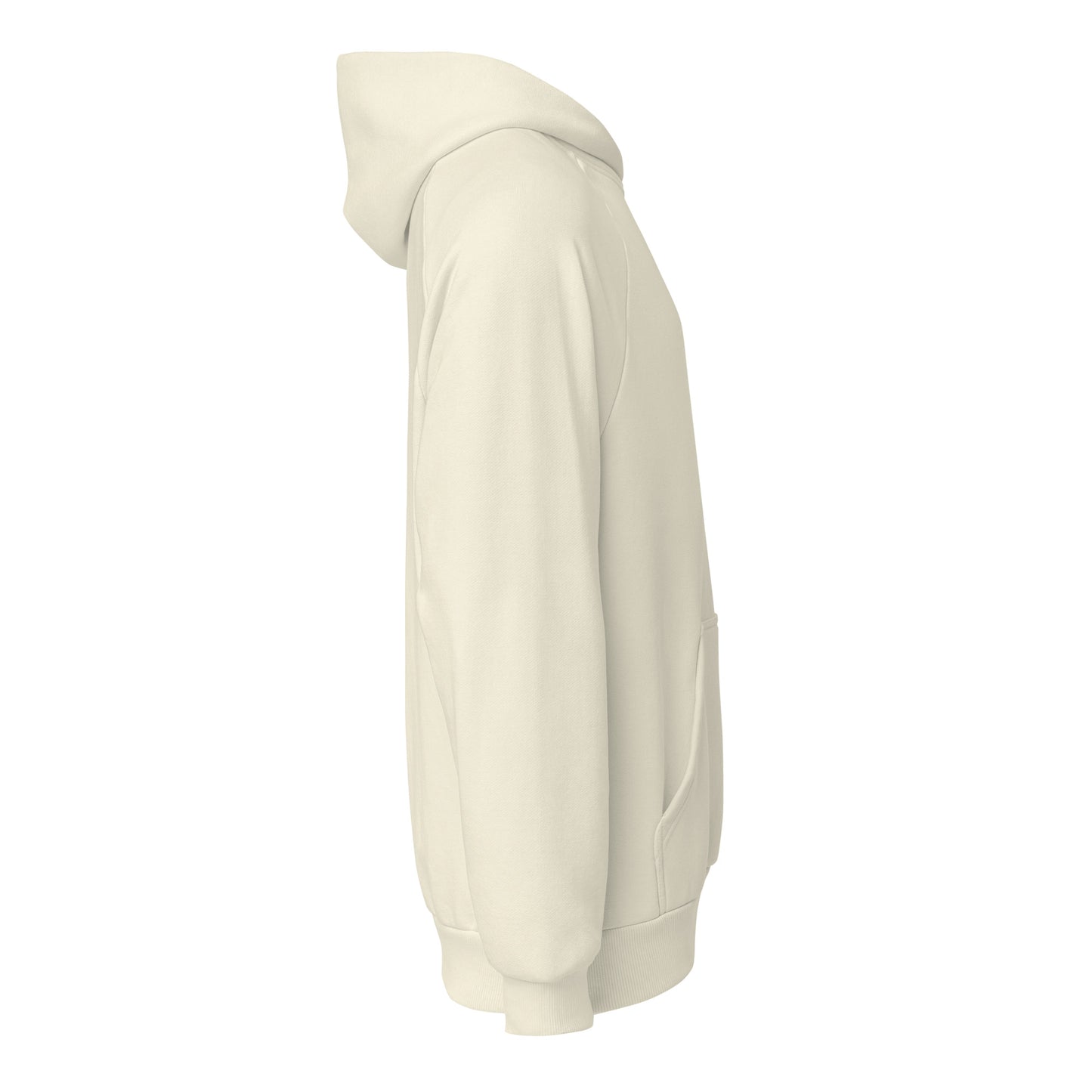 Seitenansicht: Animor Merch Hoodie mit kleinem petrolfarbenen Animor Logo auf der linken Brust.