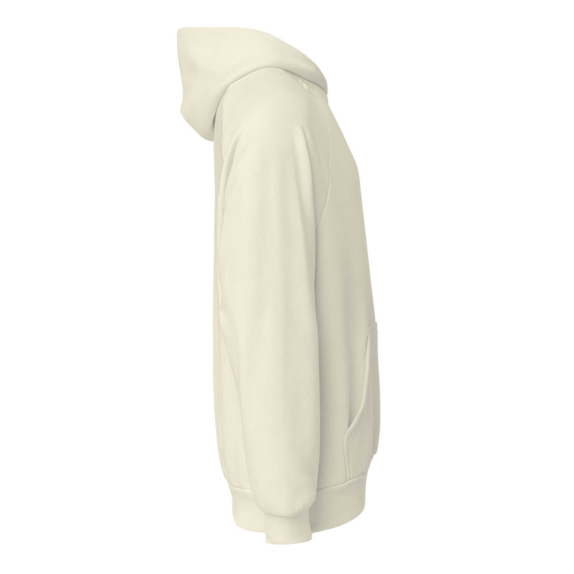 Seitenansicht: Animor Merch Hoodie mit kleinem petrolfarbenen Animor Logo auf der linken Brust.