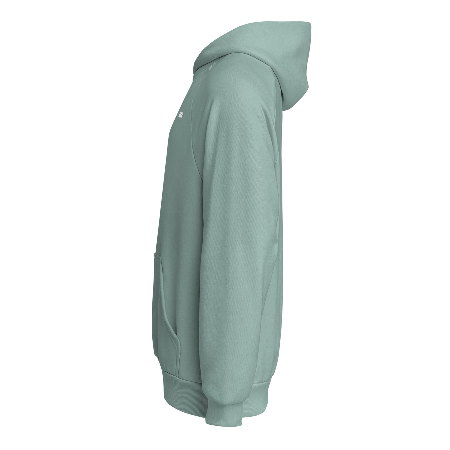 Seitenansicht: Animor Merch Hoodie mit kleinem weißen Animor Logo auf der linken Brust.