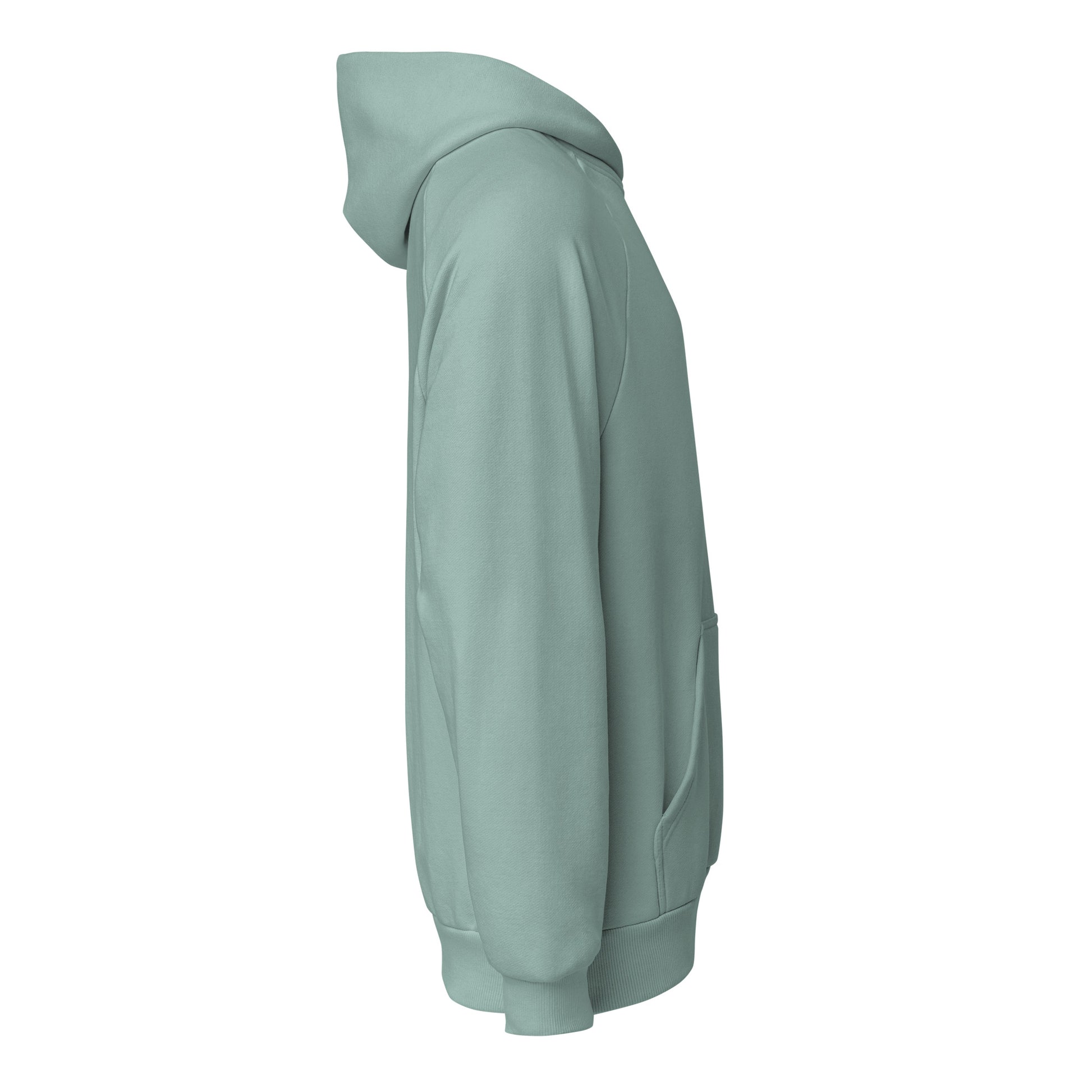Seitenansicht: Animor Merch Hoodie mit kleinem weißen Animor Logo auf der linken Brust. 