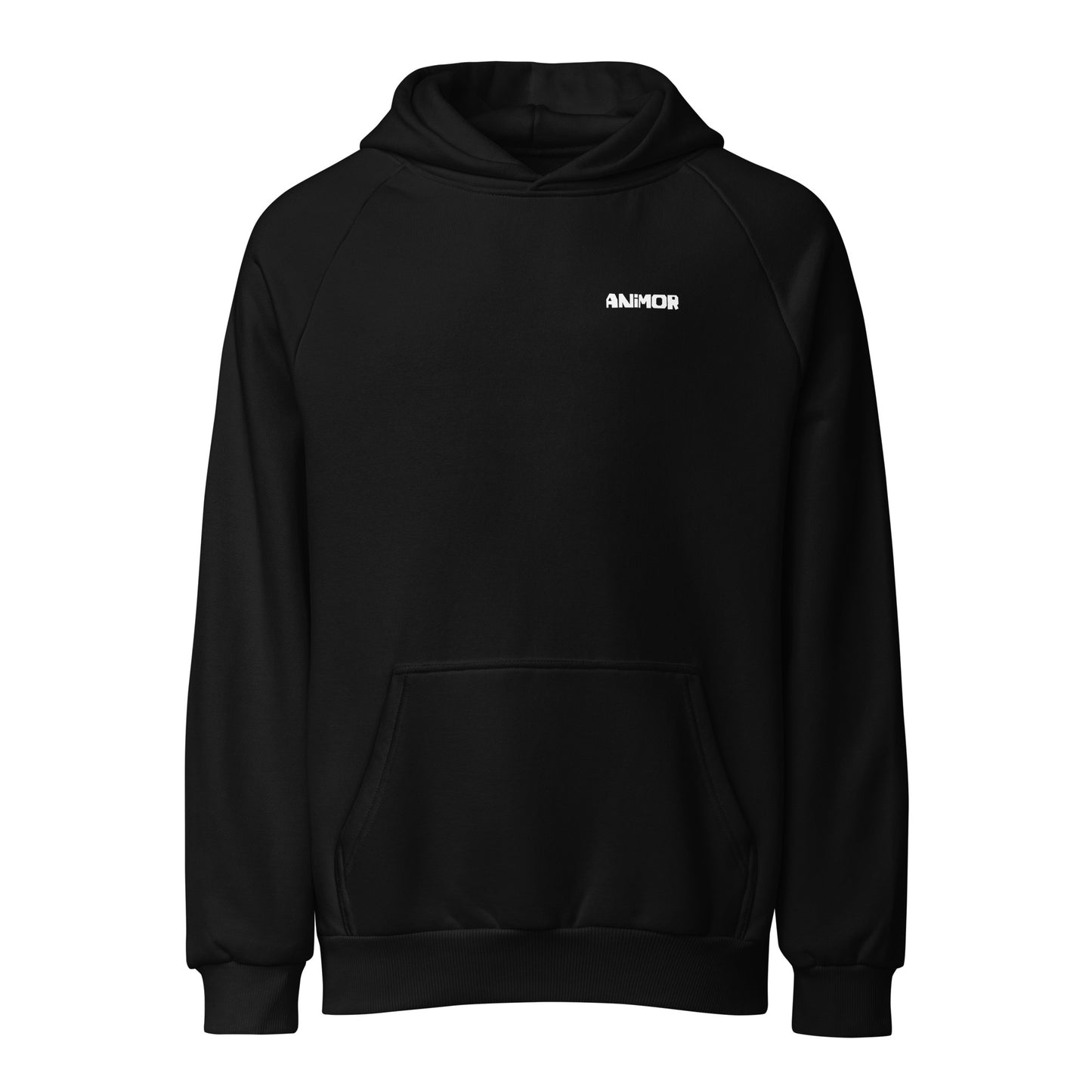 Animor Merch Hoodie mit kleinem weißen Animor Logo auf der linken Brust.