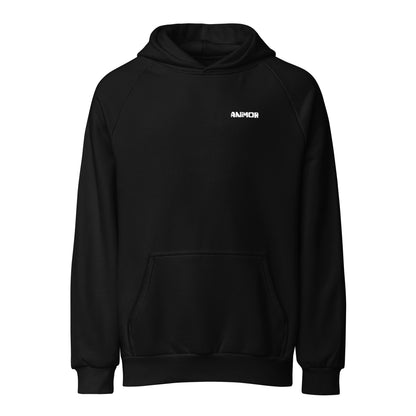 Animor Merch Hoodie mit kleinem weißen Animor Logo auf der linken Brust.
