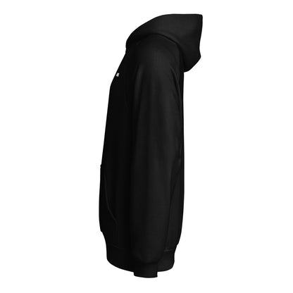Seitenansicht: Animor Merch Hoodie mit kleinem weißen Animor Logo auf der linken Brust.