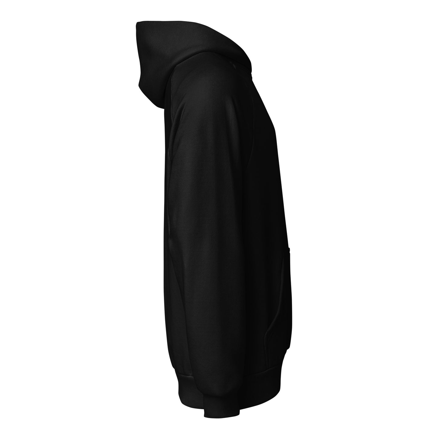 Seitenansicht: Animor Merch Hoodie mit kleinem weißen Animor Logo auf der linken Brust.