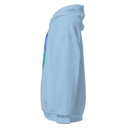 Hoodie mit blauem Pferdemotiv zwischen grünen Blättern und orangefarbenen Blumen