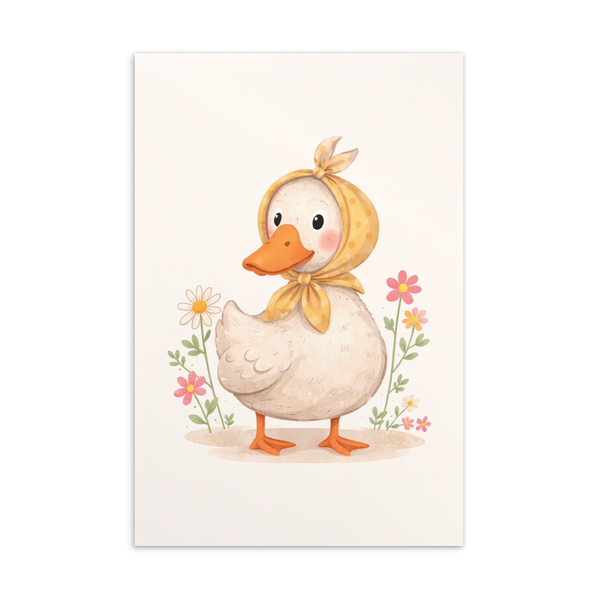 Illustration einer Ente mit Blumen als Motivkarte.