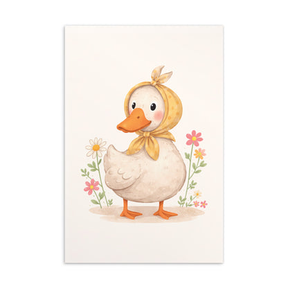 Illustration einer Ente mit Blumen als Motivkarte.