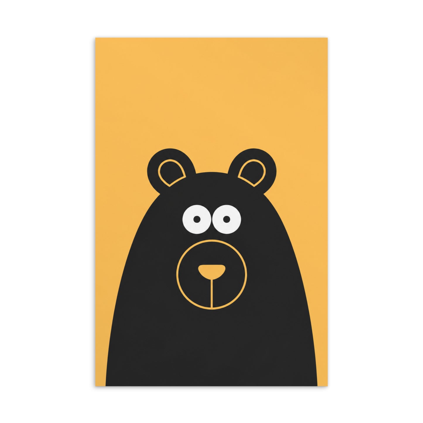 Gelbe Motivkarte Schwarzer Bär mit reduzierter Tierillustration.