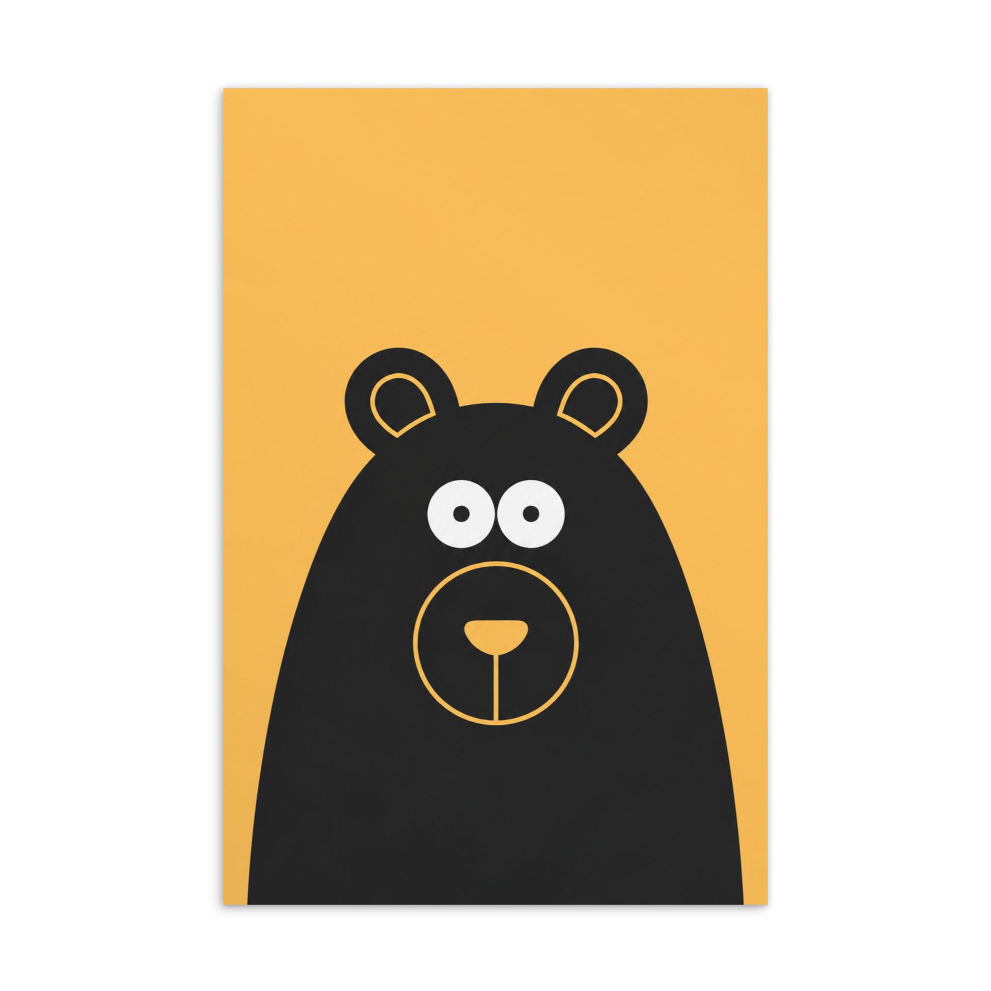 Gelbe Motivkarte Schwarzer Bär mit reduzierter Tierillustration.