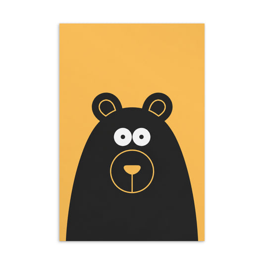 Gelbe Motivkarte Schwarzer Bär mit reduzierter Tierillustration.