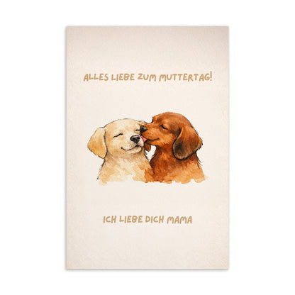 Grußkarte zum Muttertag mit zwei liebevoll illustrierten Hunden und Schriftzug „Alles Liebe zum Muttertag! Ich liebe dich Mama“.
