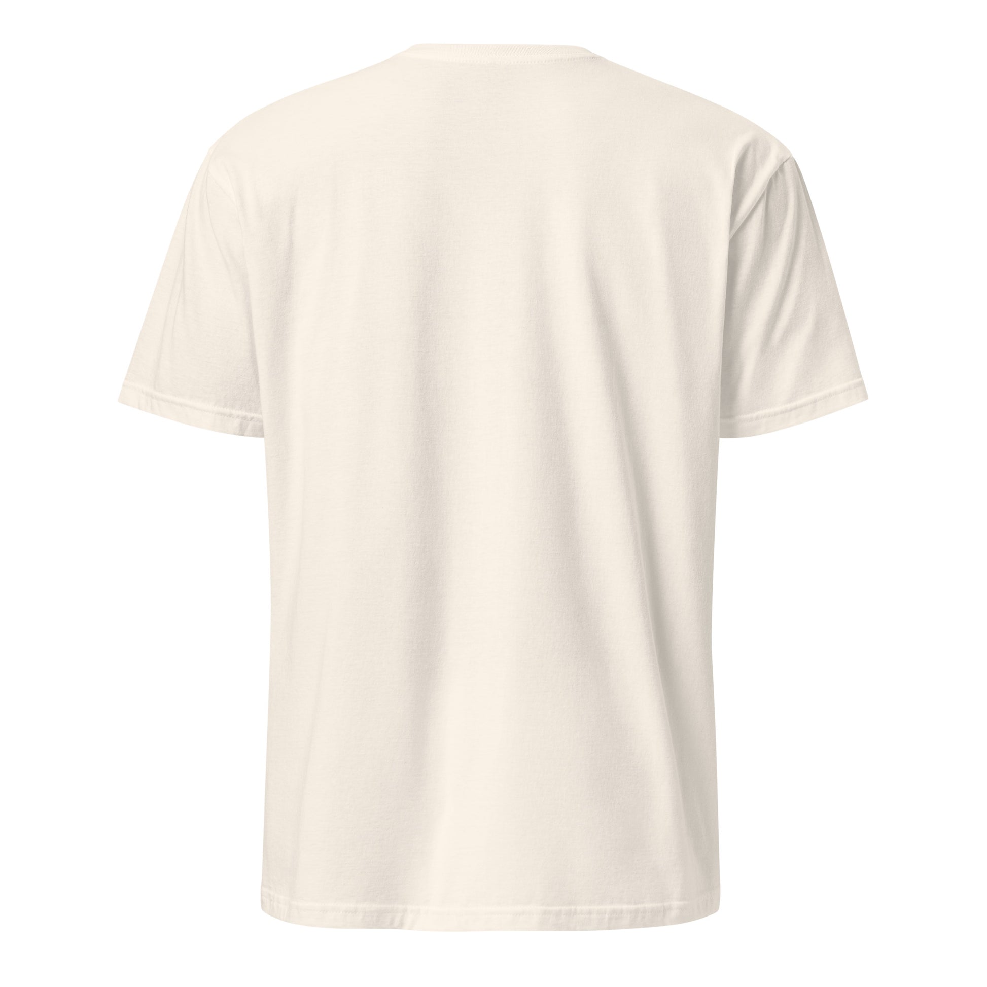 Beiges T-Shirt mit der Aufschrift „Nur kurz zum Pferd“ und verspieltem Pferde-Motiv in Rosa- und Blautönen.