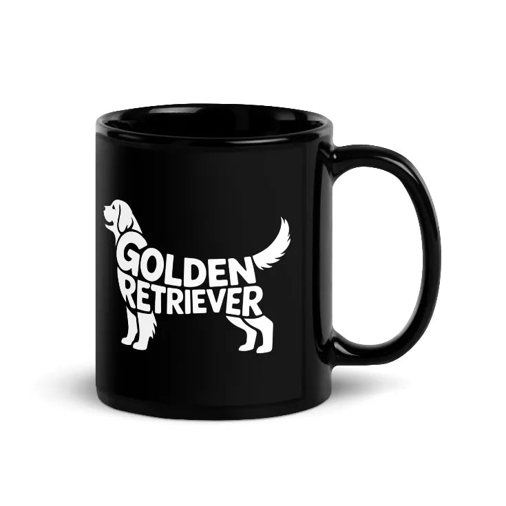Schwarze Keramiktasse mit weißem Golden Retriever-Motiv & Schriftzug Golden Retriever