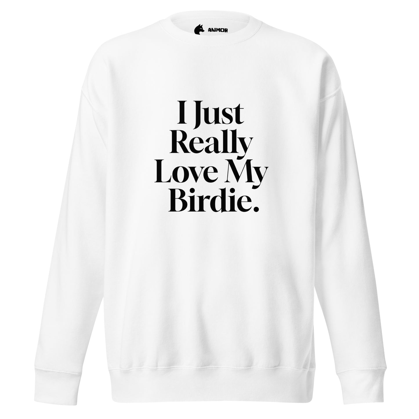 Sweatshirt mit schwarzem Schriftzug I Just Really Love My Birdie.