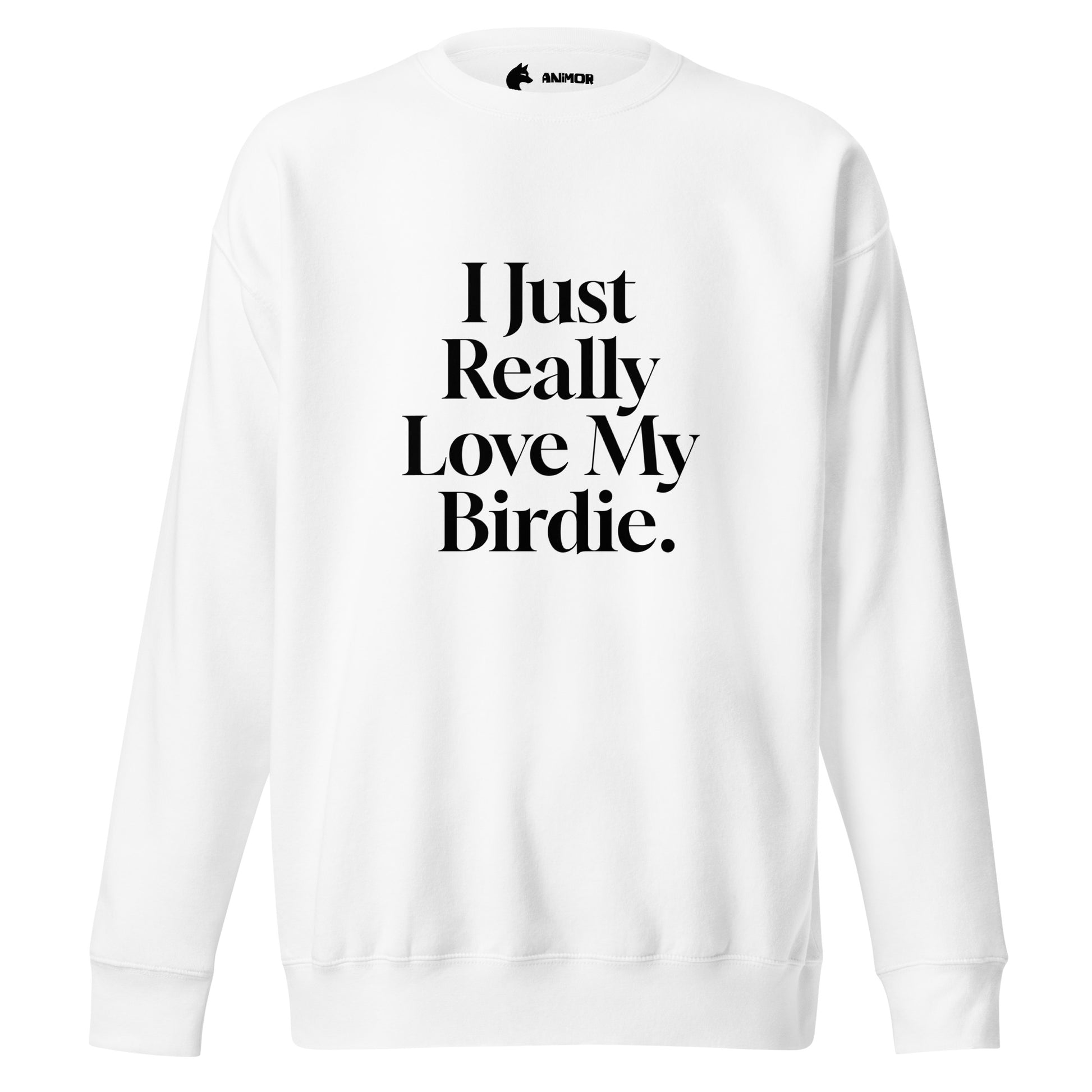Sweatshirt mit schwarzem Schriftzug I Just Really Love My Birdie.