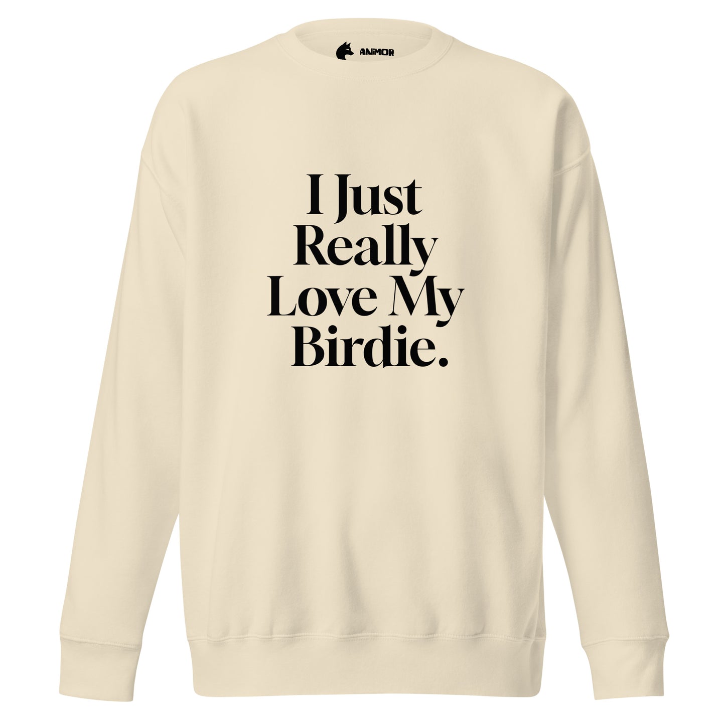 Sweatshirt mit schwarzem Schriftzug I Just Really Love My Birdie.