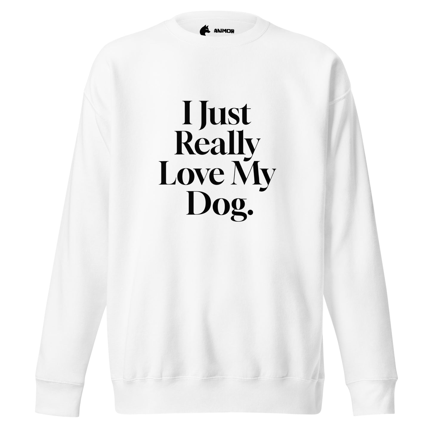 Sweatshirt mit schwarzem Schriftzug I Just Really Love My Dog.