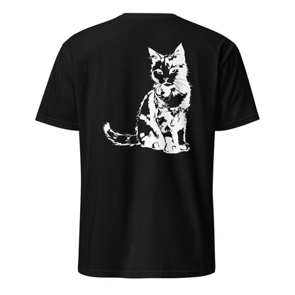 T-Shirt mit weißem Katzenmotiv im Ink-Stil