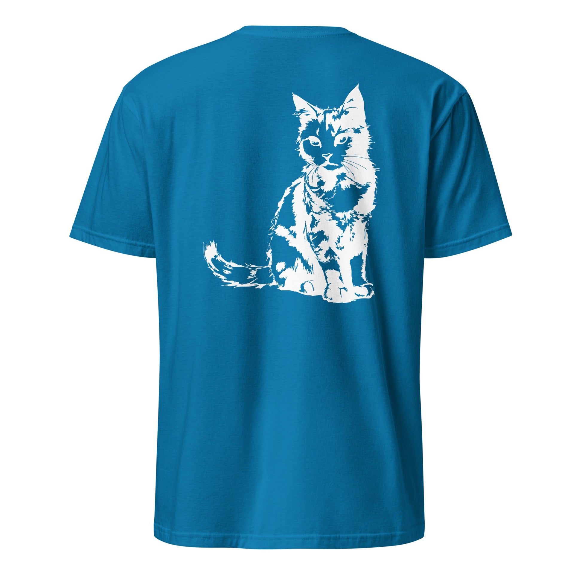 T-Shirt mit weißem Katzenmotiv im Ink-Stil