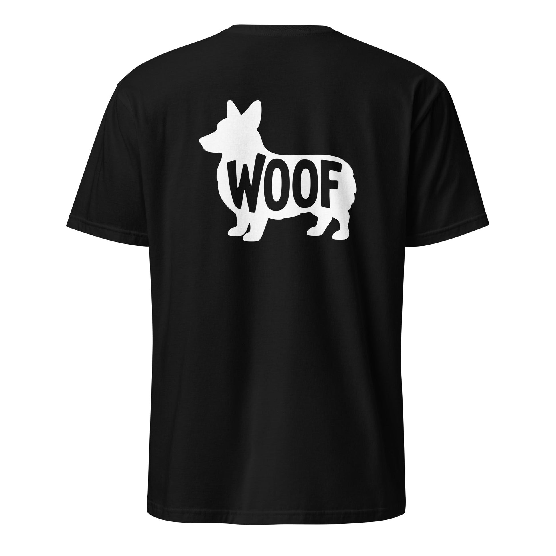 T-Shirt mit weißer Corgi-Silhouette & Schriftzug Woof