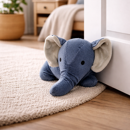 Dekorativer Türstopper als Stofftier in Form eines Elefanten für Wohn- oder Kinderzimmer.