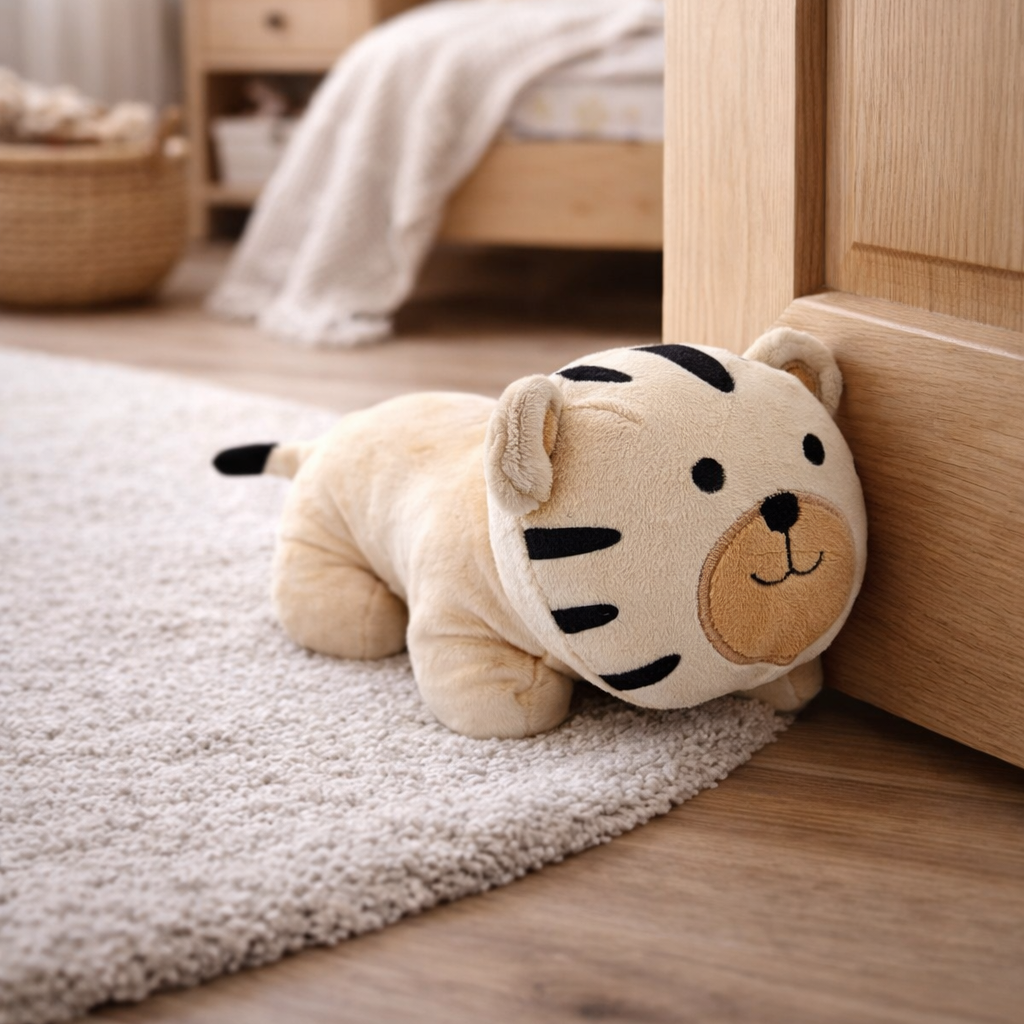 Dekorativer Türstopper als Stofftier in Form eines Tigers für Wohn- oder Kinderzimmer.