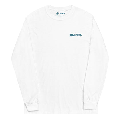 Weißes Longsleeve mit blauem ANIMOR-Brustlogo