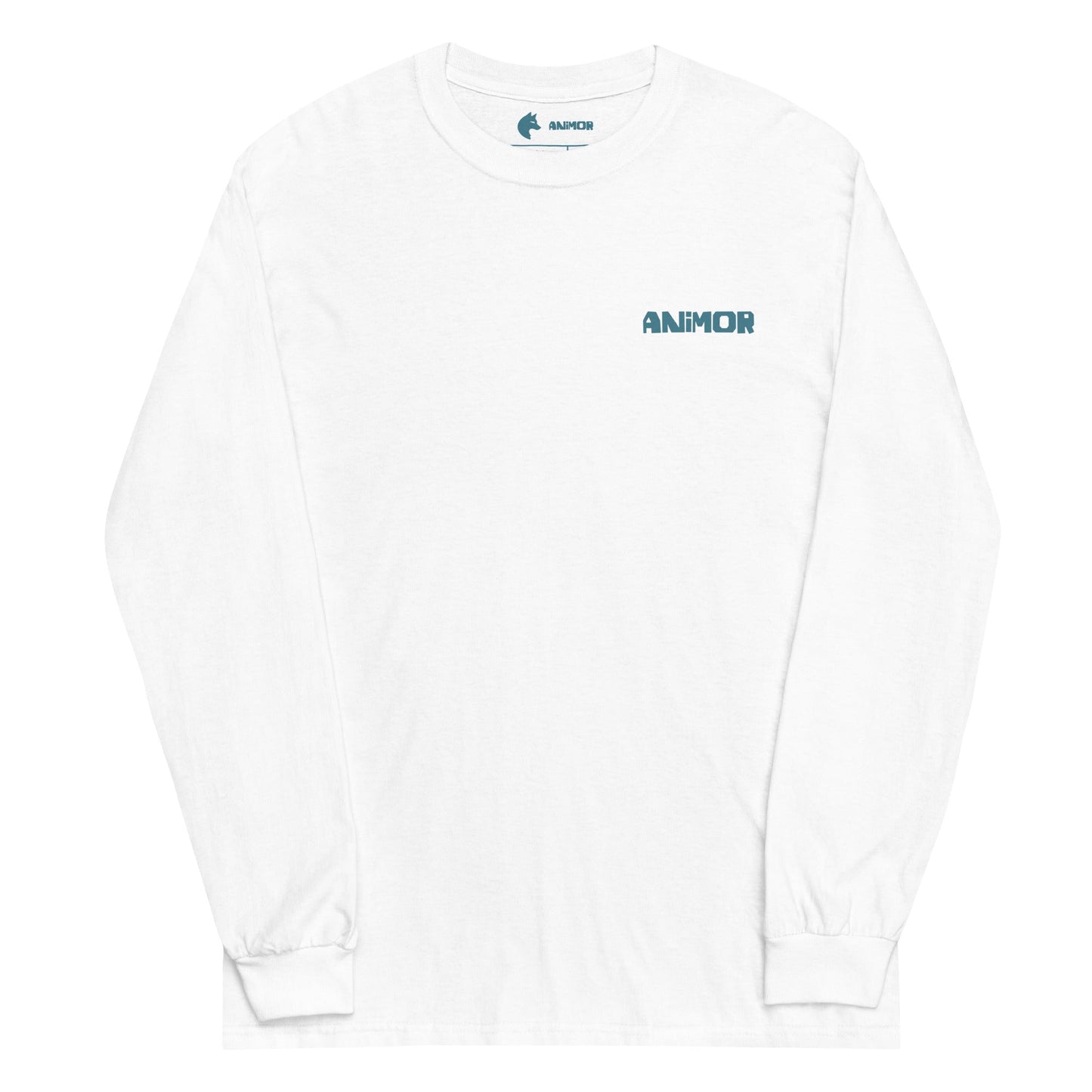 Weißes Longsleeve mit blauem ANIMOR-Brustlogo