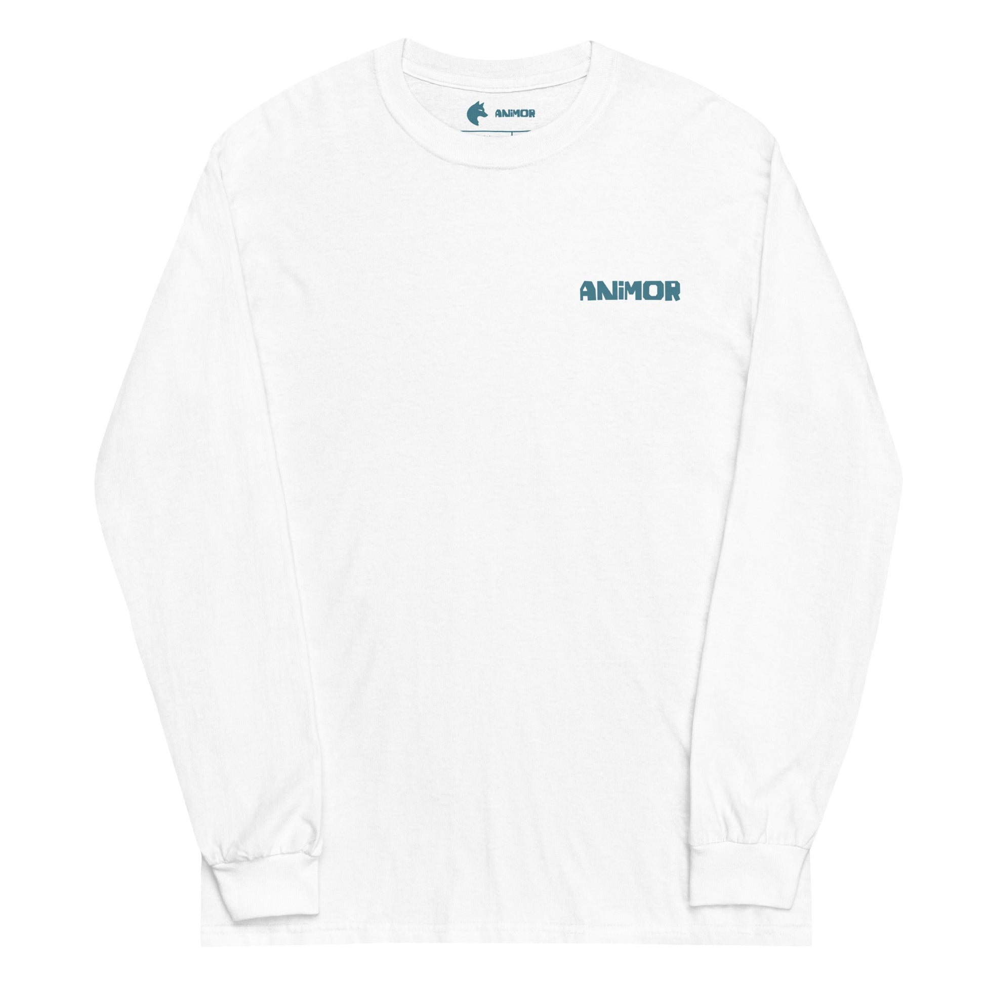 Weißes Longsleeve mit blauem ANIMOR-Brustlogo